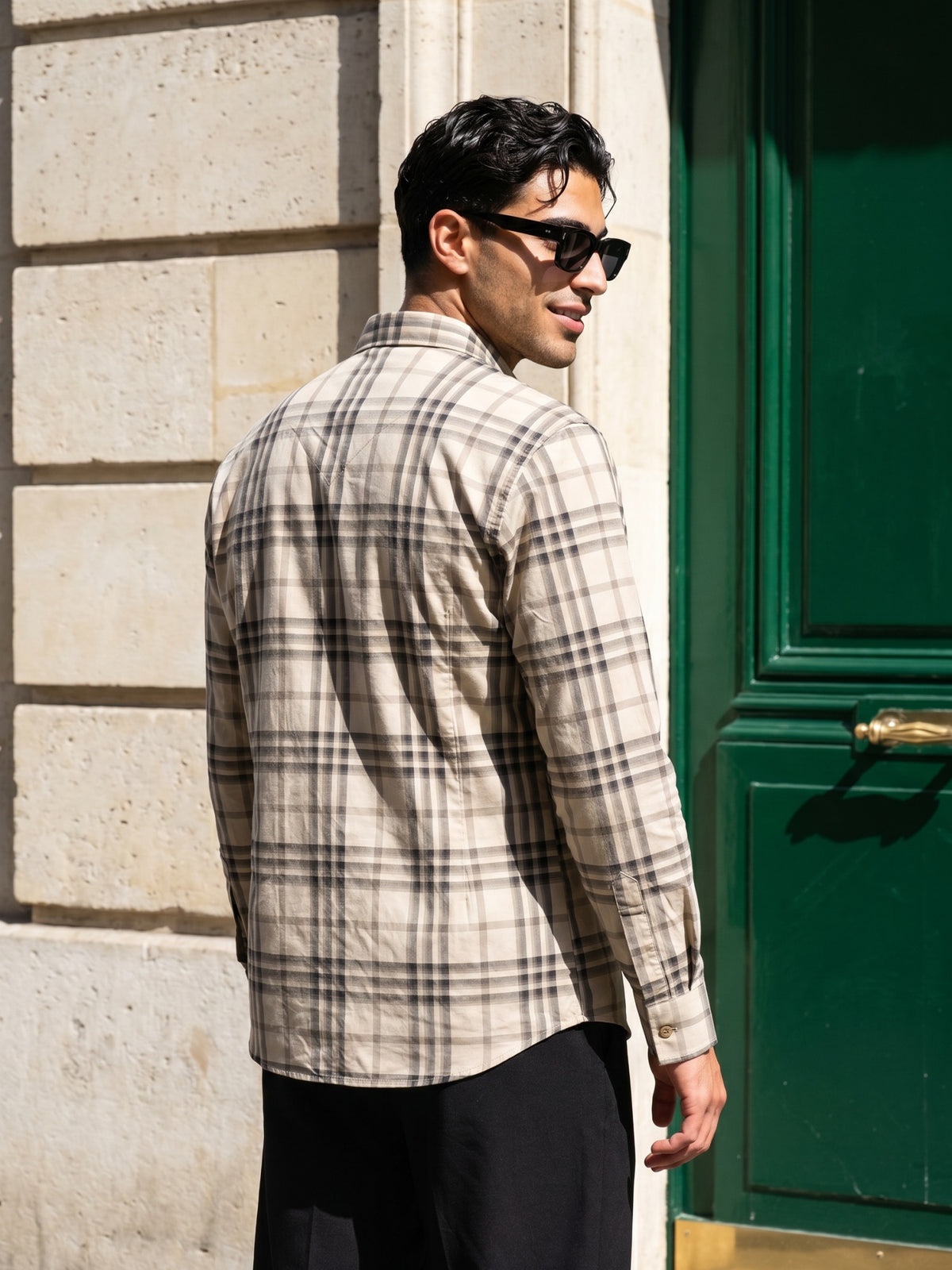 Grey Checks Slim Fit Cotton Shirt For Men