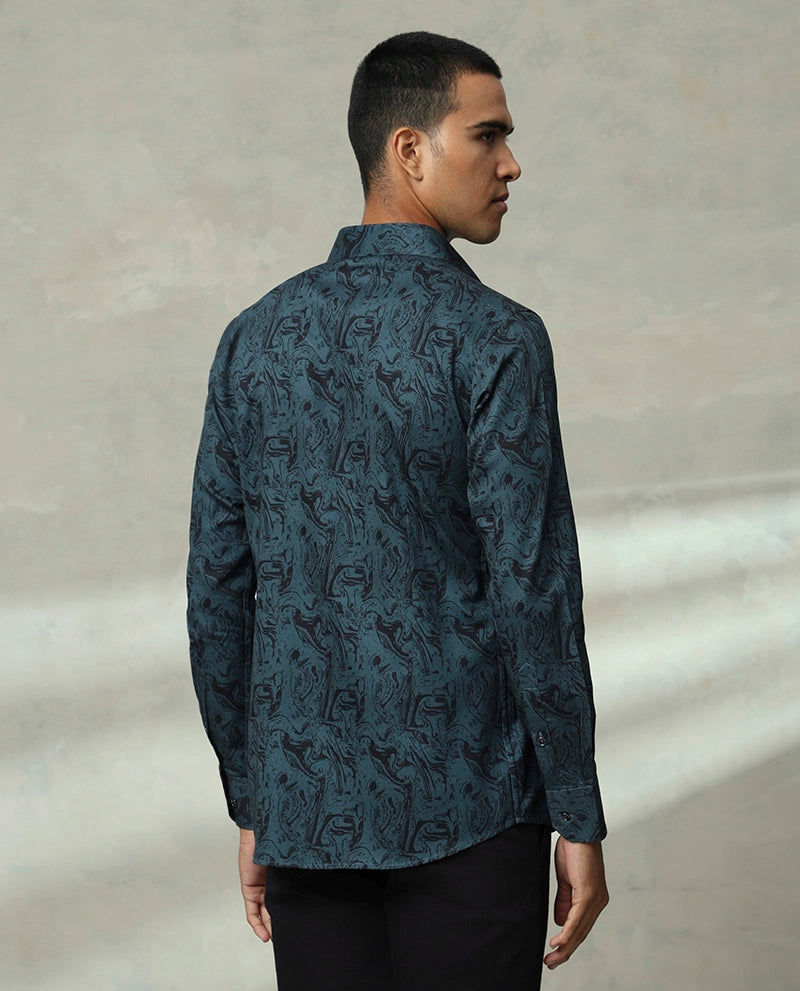 Blue Printed Cotton Shirt for men
