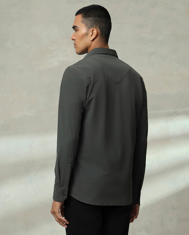 Long sleeve core cotton shirt in grey For Men's