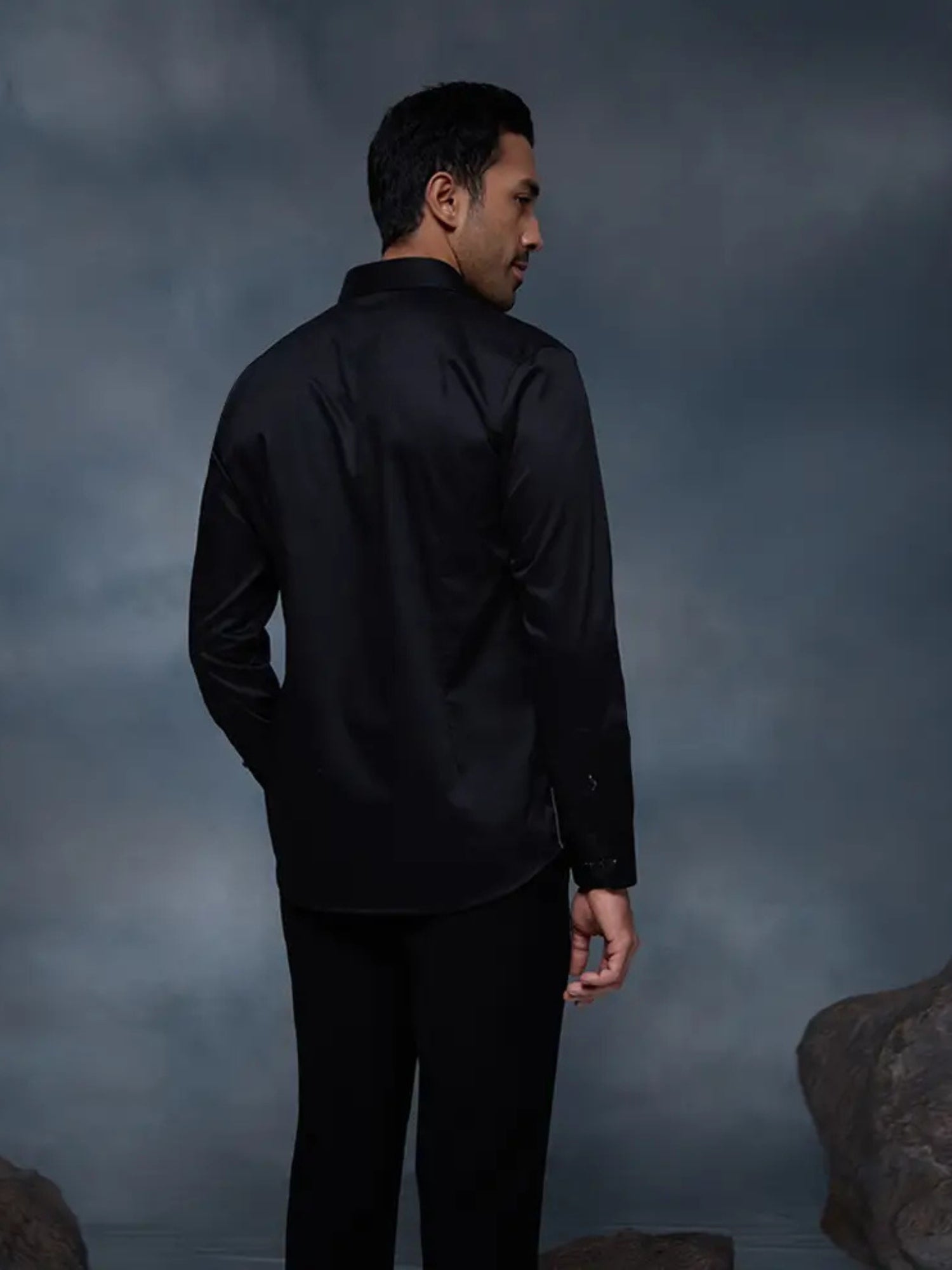 Black Tiger Motif Embroidered Premium Cotton Slim Fit Shirt