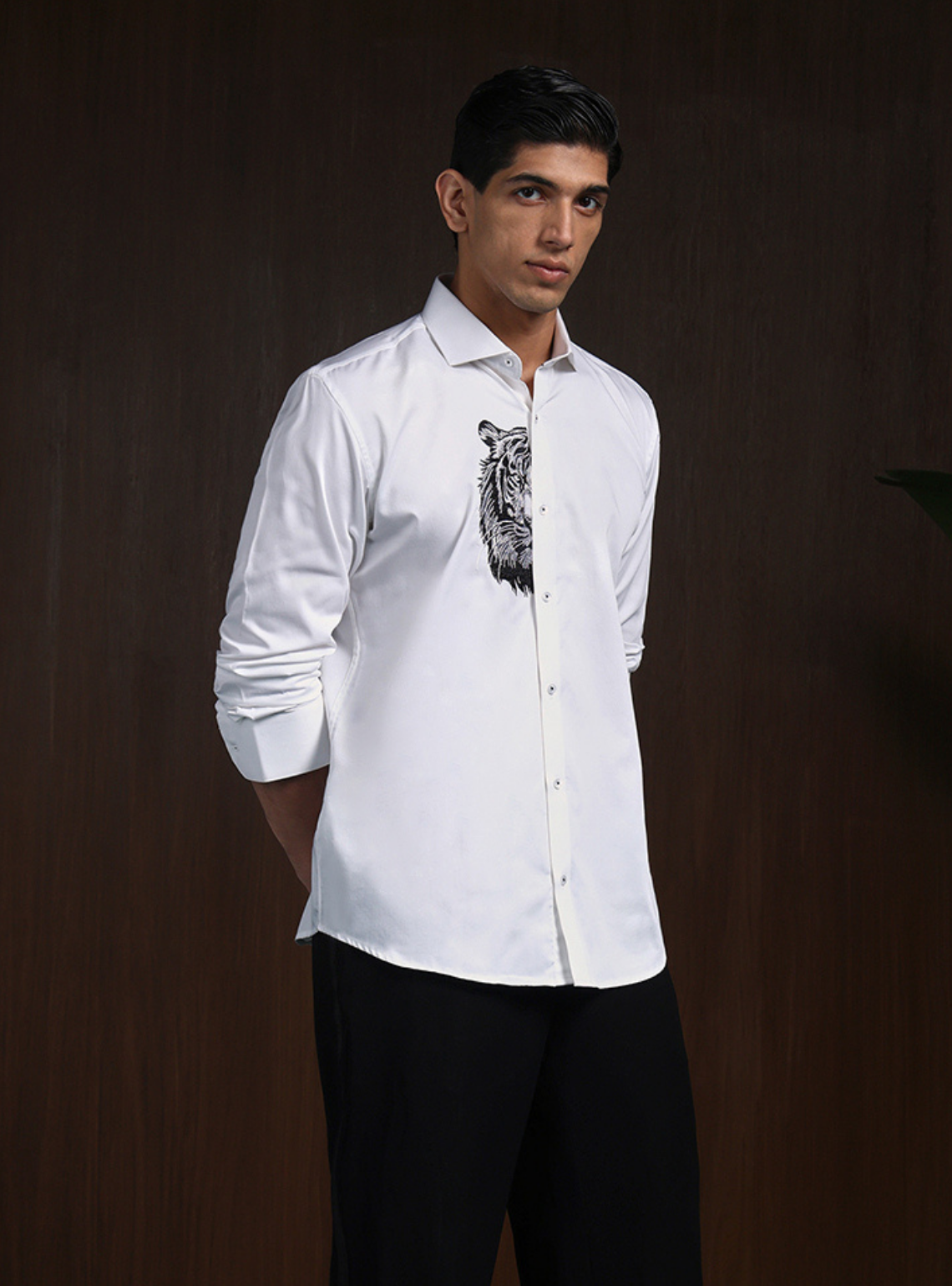 White Slim Fit Cotton Shirt with Refined Embroidery Detailing