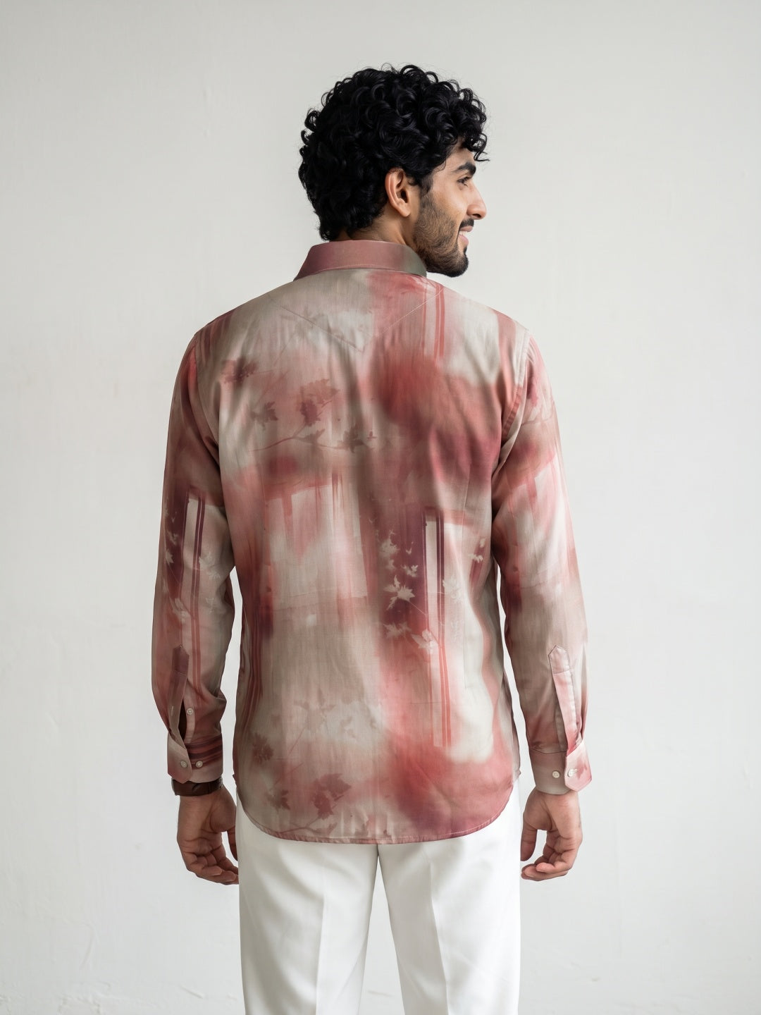 Rust Abstract Botanical Printed Tencel Slim Fit Shirt