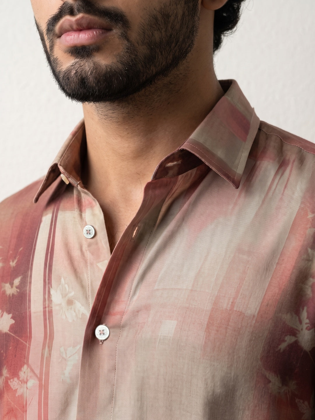 Rust Abstract Botanical Printed Tencel Slim Fit Shirt