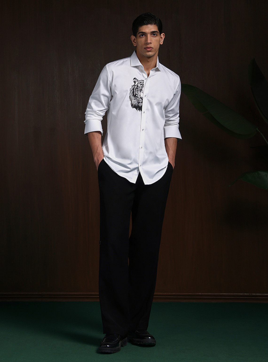 White Slim Fit Cotton Shirt with Refined Embroidery Detailing