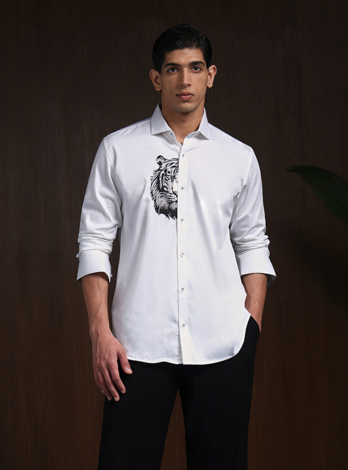 White Slim Fit Cotton Shirt with Refined Embroidery Detailing