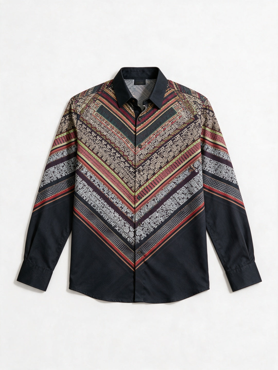 Multicolour Chevron Tribal Printed Tencel Slim Fit Shirt