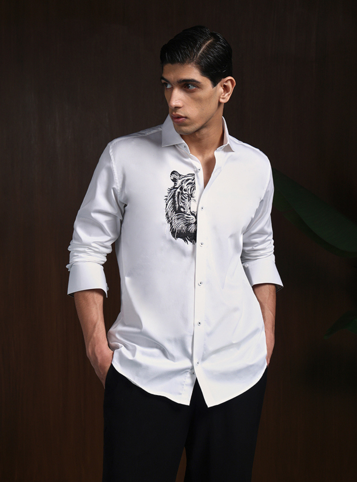 White Slim Fit Cotton Shirt with Refined Embroidery Detailing