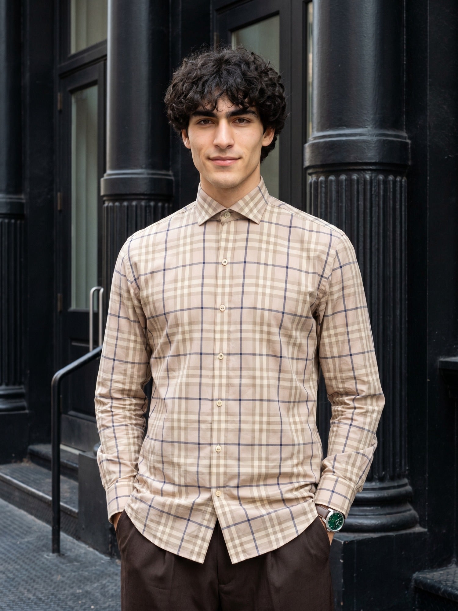 Lilac Checks Cotton Slim Fit Shirt For Men