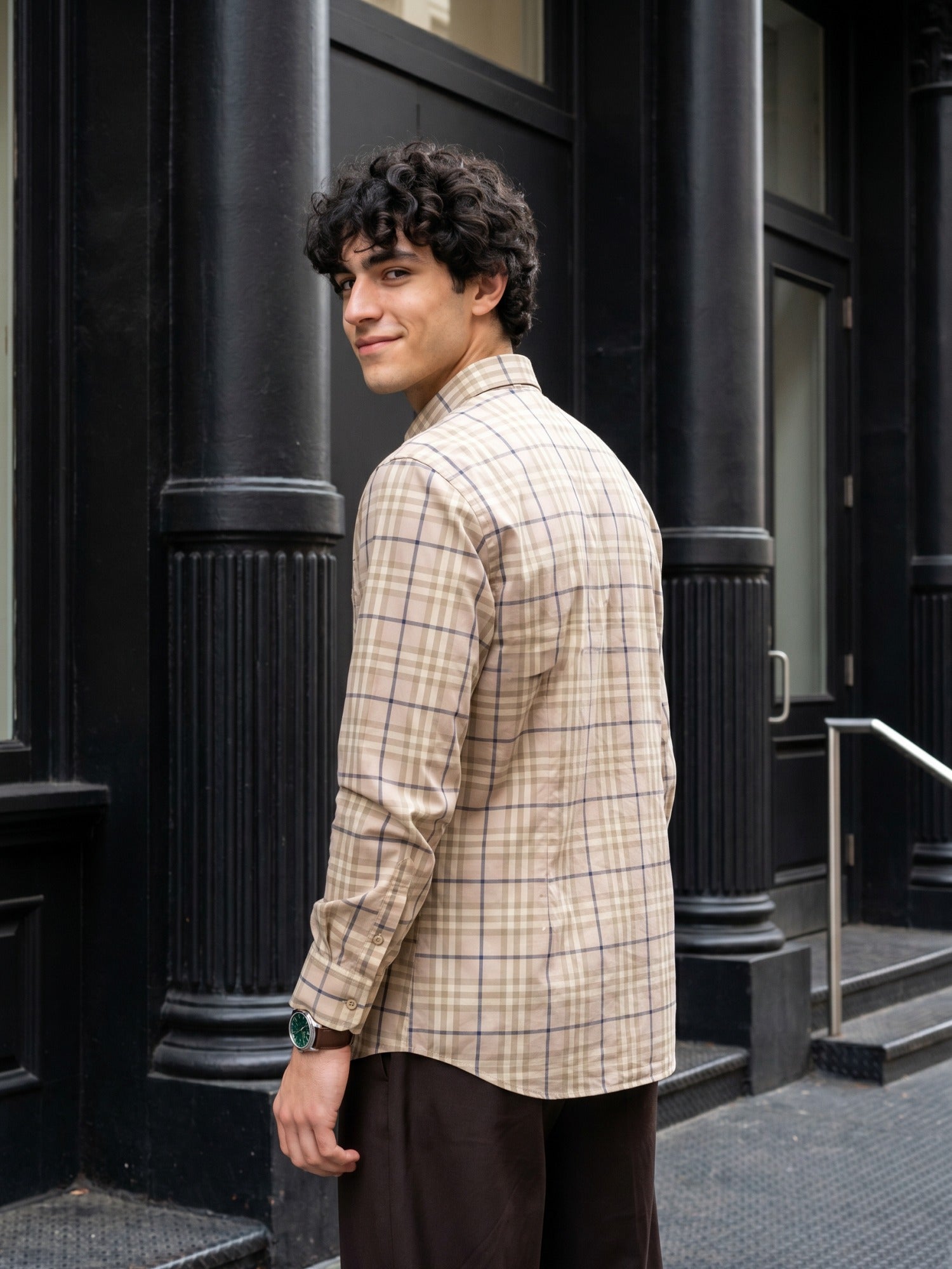Lilac Checks Cotton Slim Fit Shirt For Men