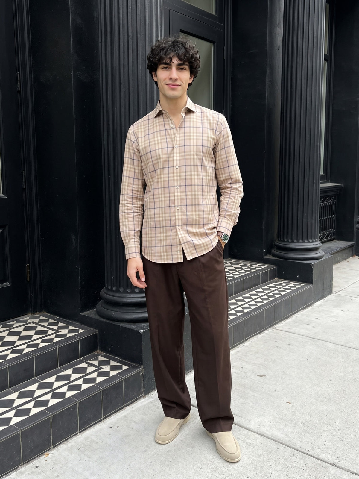 Lilac Checks Cotton Slim Fit Shirt For Men
