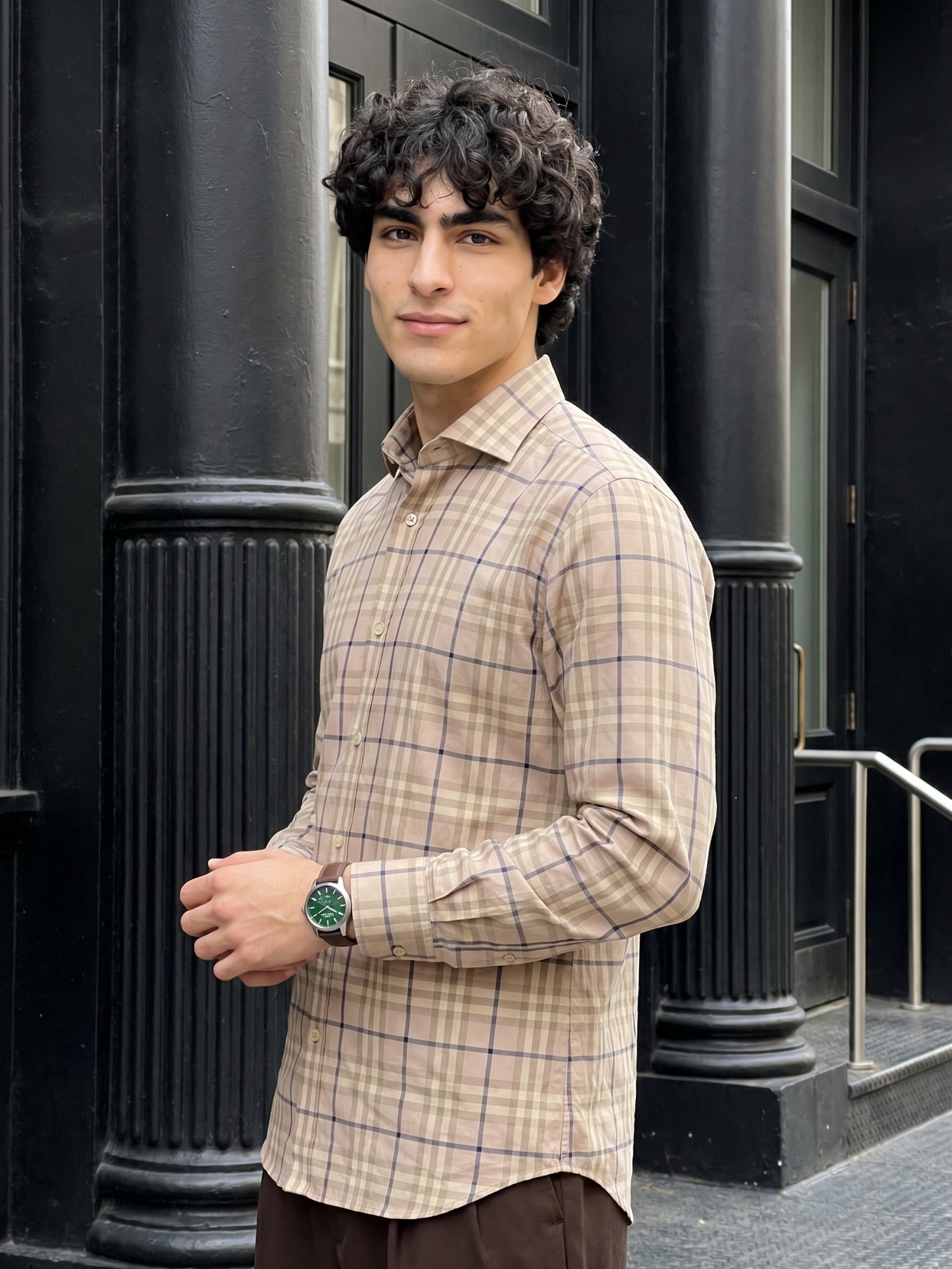 Lilac Checks Cotton Slim Fit Shirt For Men