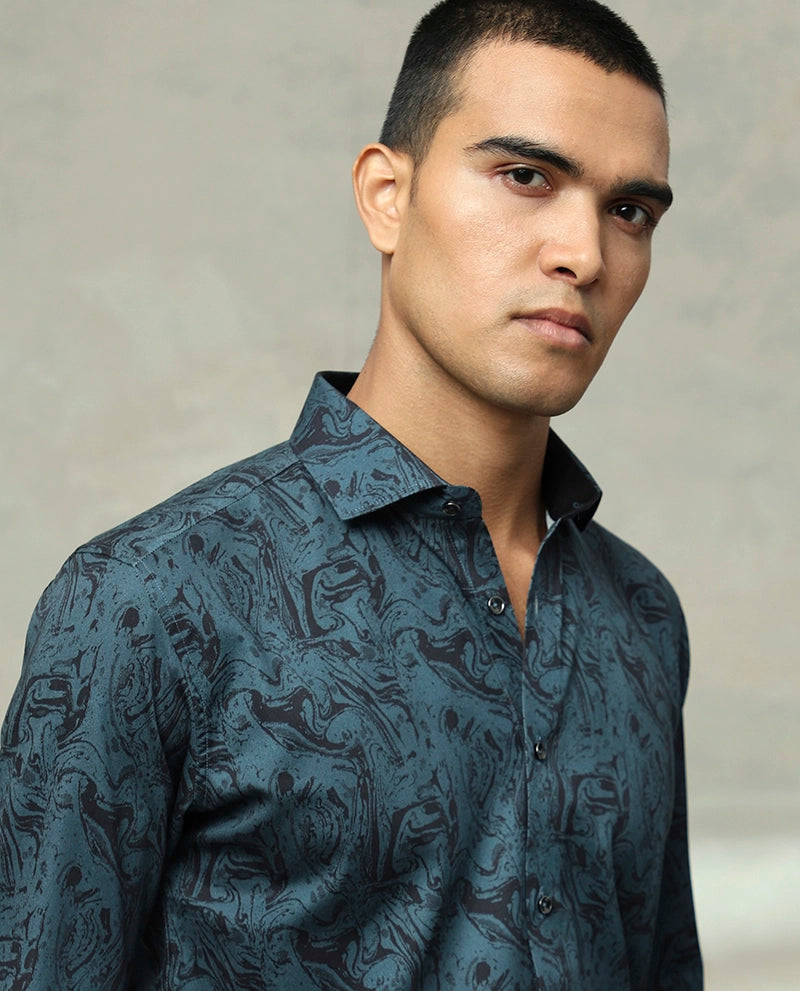 Blue Printed Cotton Shirt for men
