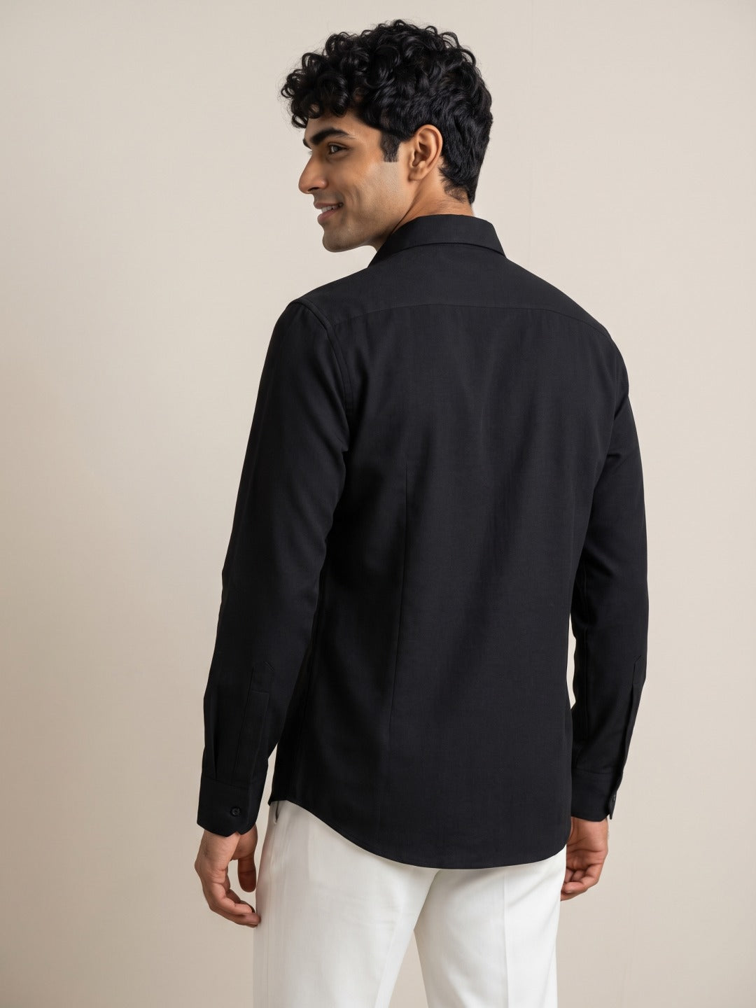 Black Thai Silk Slim Fit Plain Shirt