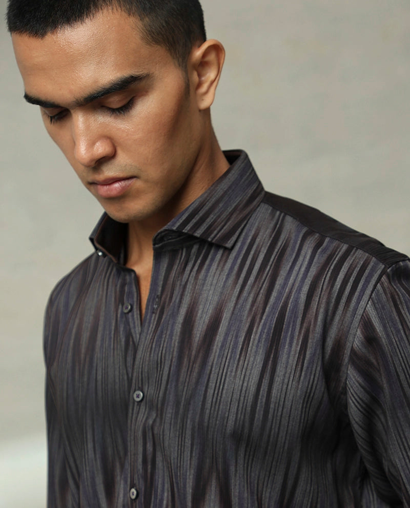 Dark Grey Printed Cotton Men's Shirt 