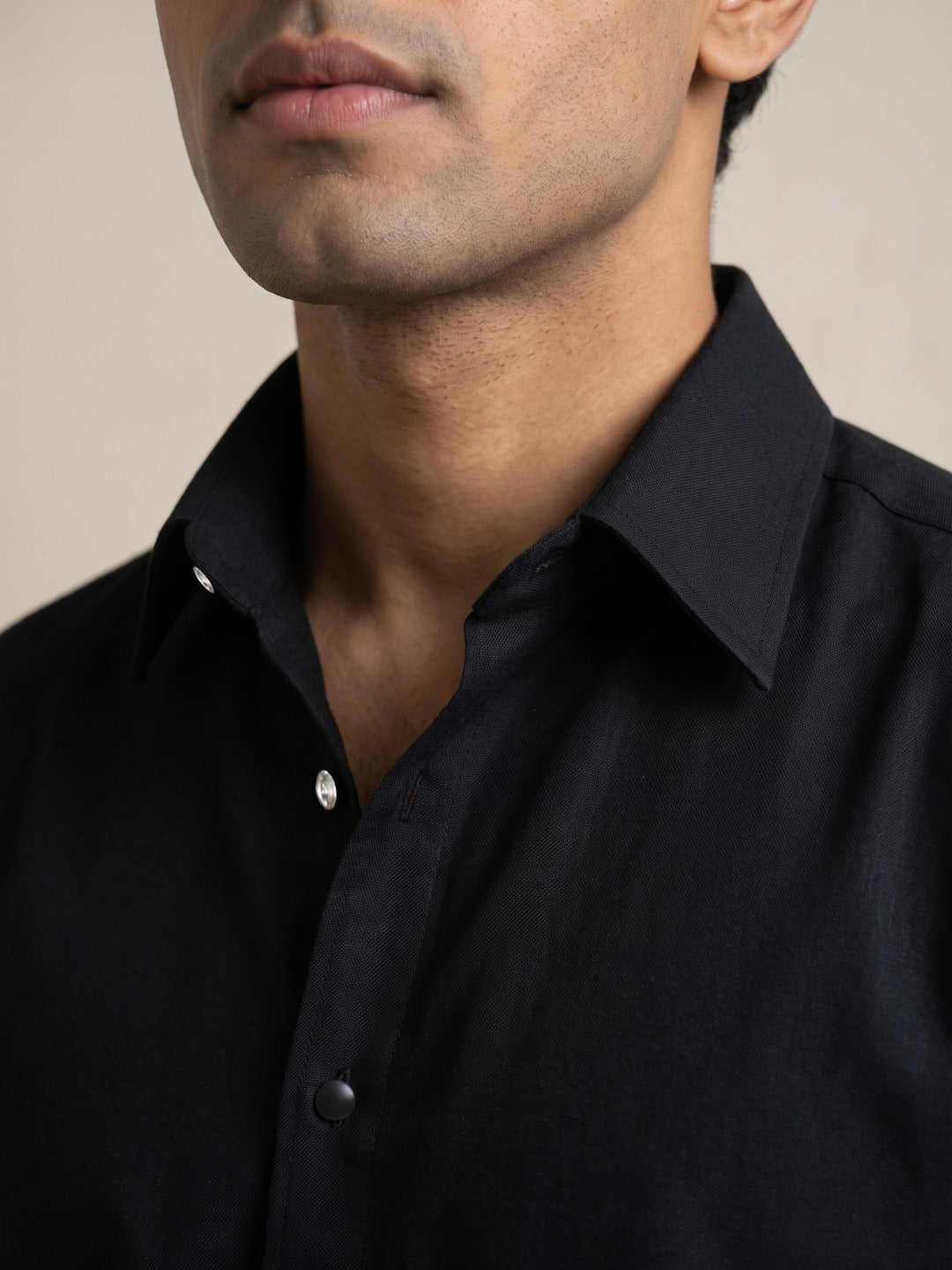 Black Thai Silk Slim Fit Plain Shirt