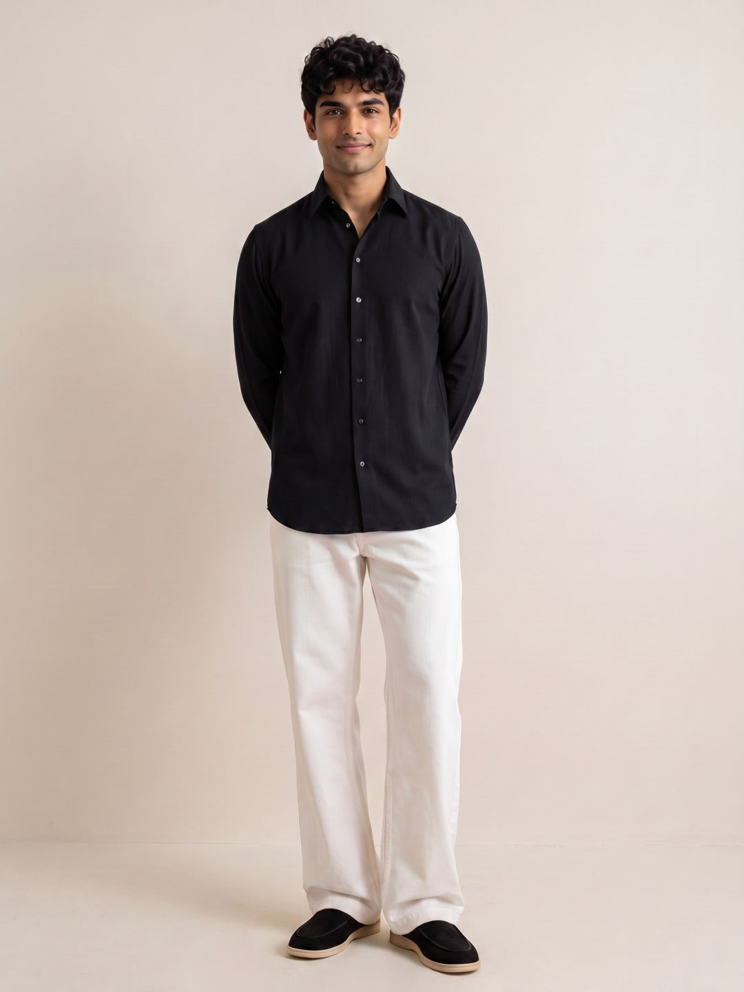 Black Thai Silk Slim Fit Plain Shirt