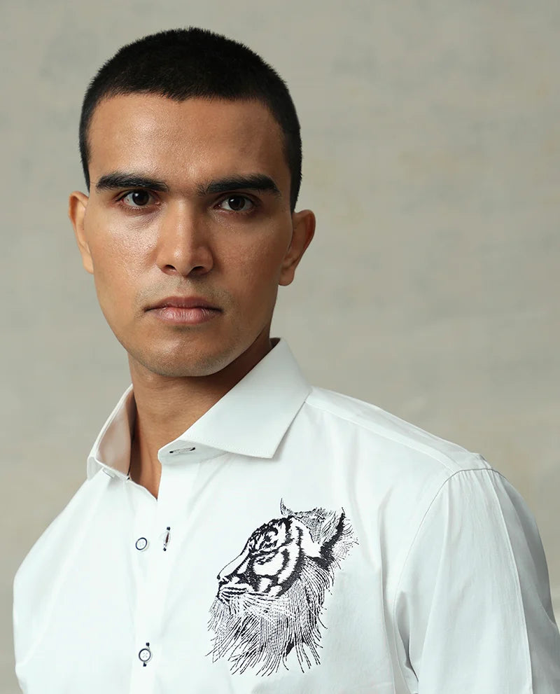 NATURAL EMBROIDERED COTTON SHIRT