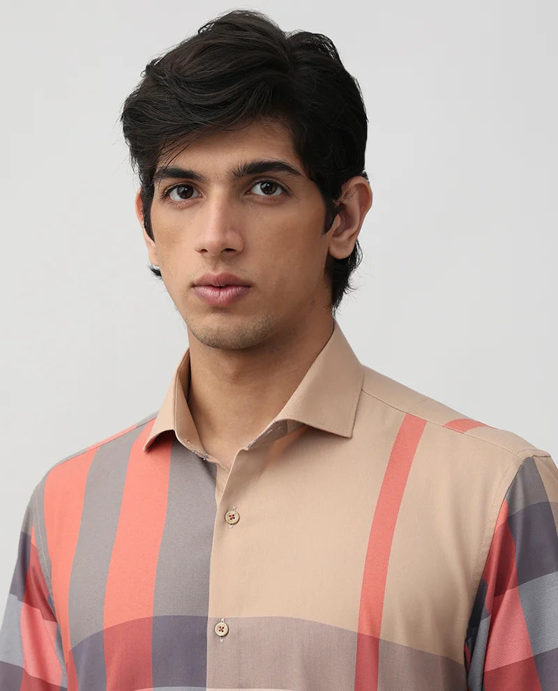 BEIGE CHECKS COTTON PREMIUM SHIRT