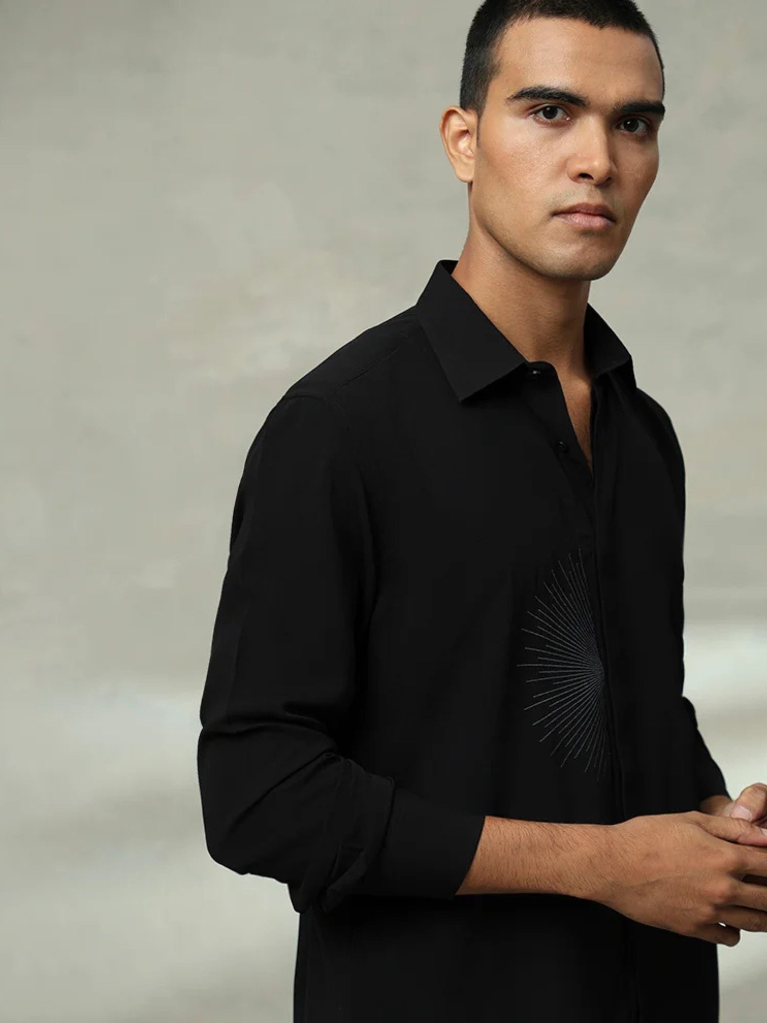 Black Rose Embroidered Men's Premium Slim Fit Shirt