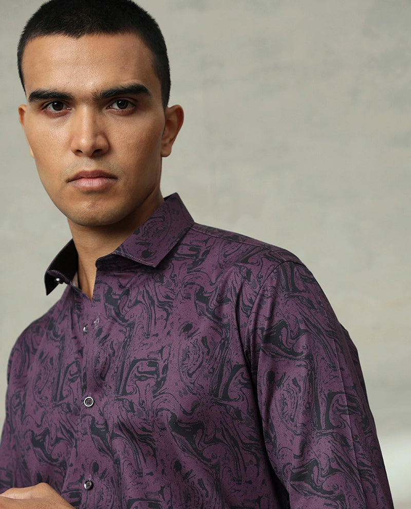 Purple Print Cotton Men's Premium Quality Shirt