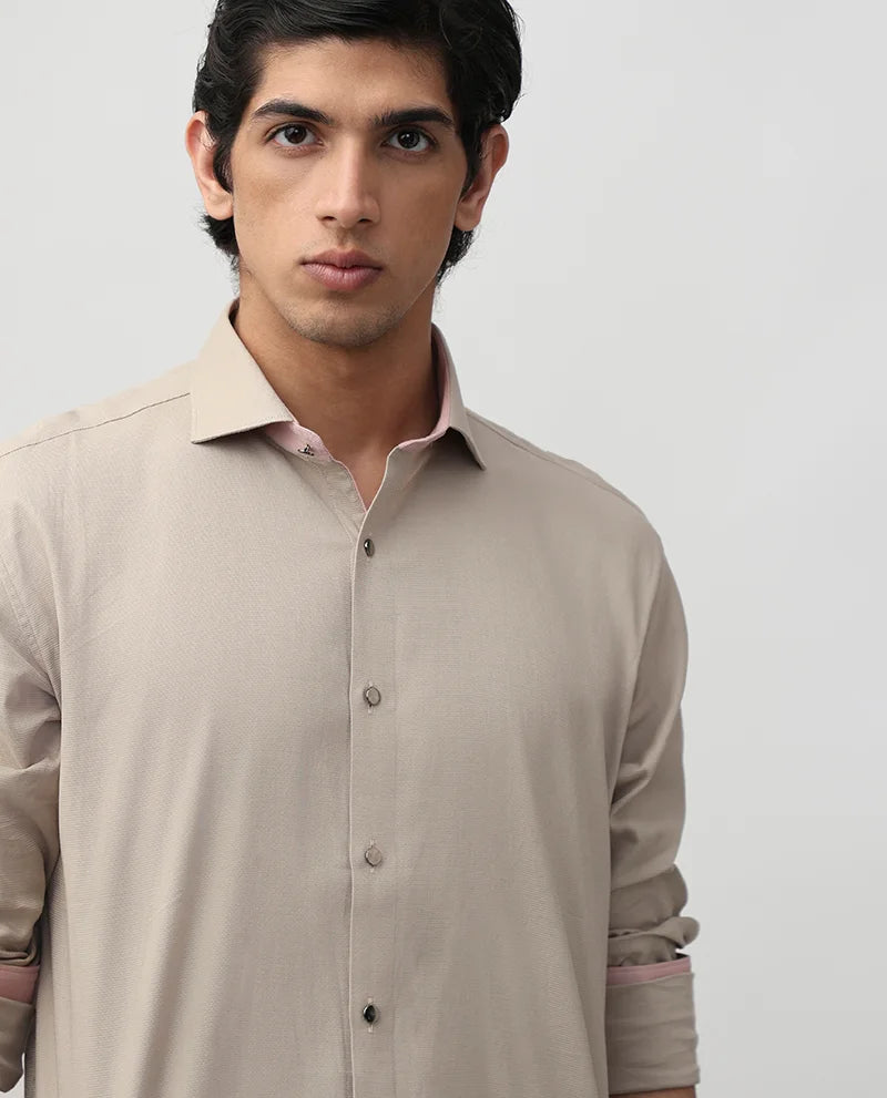 Light Khaki Plain Cotton Premium Men Shirt