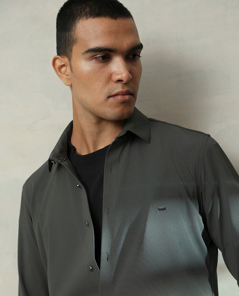 Long sleeve core cotton shirt in grey For Men's