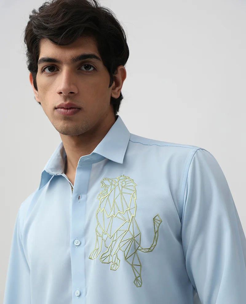 Aqua Embroidered Cotton Men's Premium Shirt