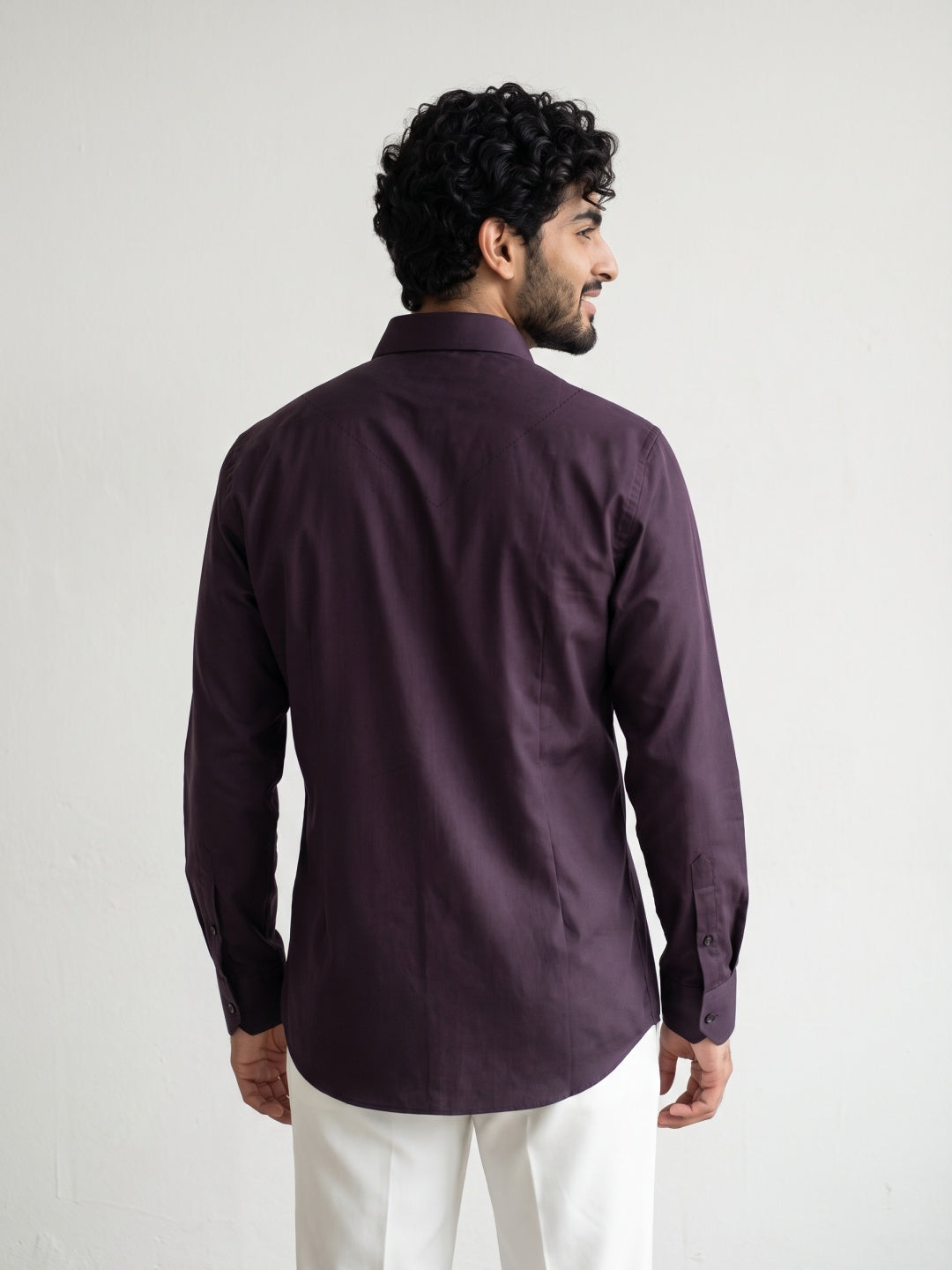 Wine Terry Rayon Slim Fit Shirt with Embroidery