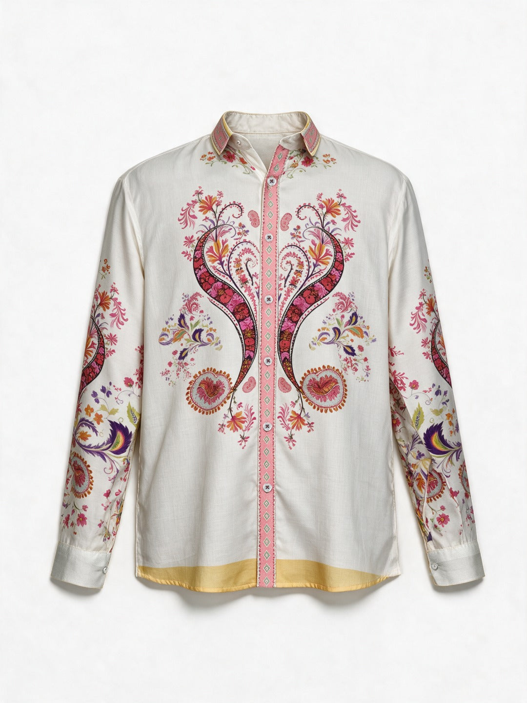 Multicolour Symmetrical Paisley Printed Tencel Slim Fit Shirt