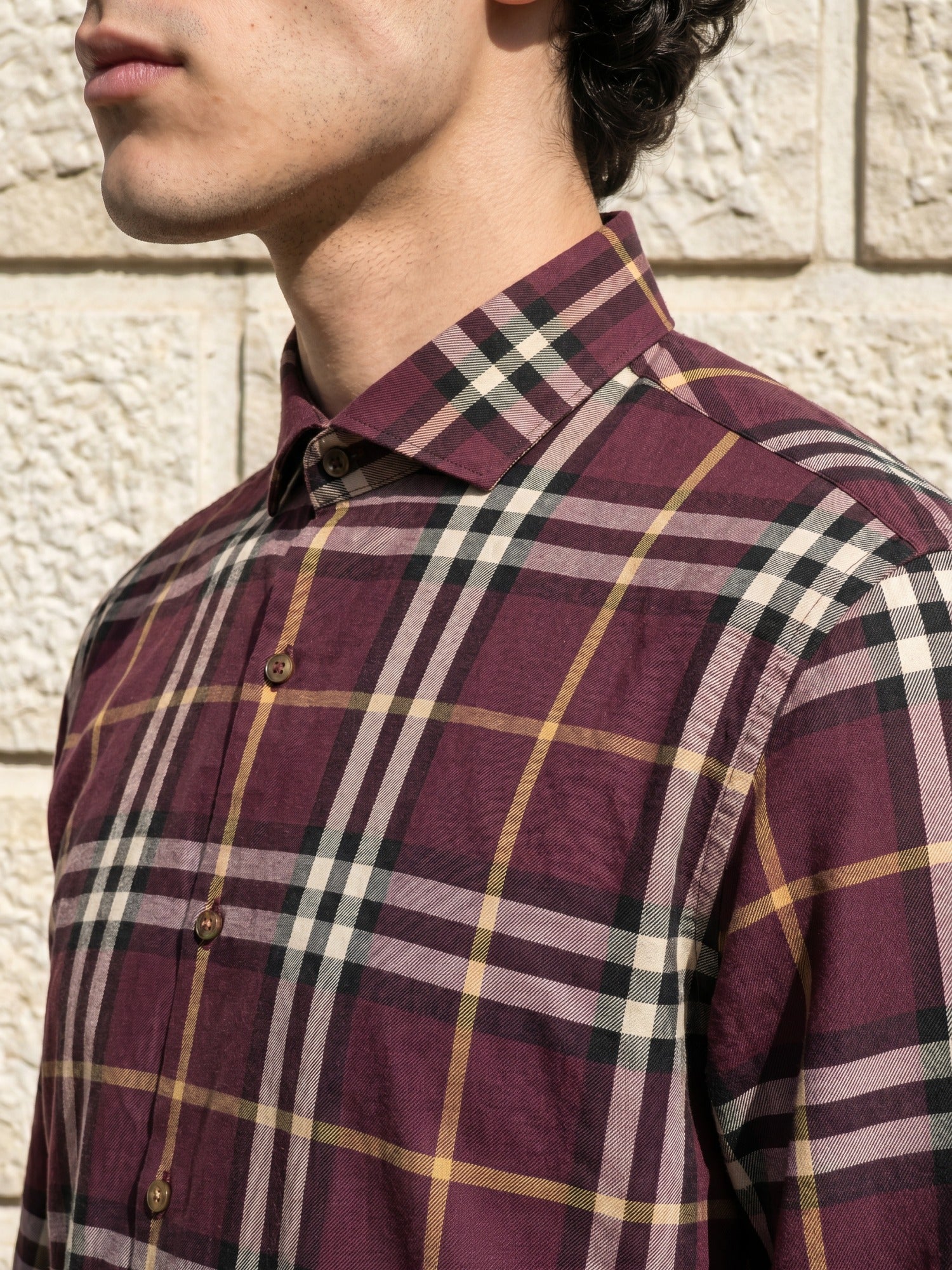 Wine Checks Cotton Slim Fit Shirt For Men