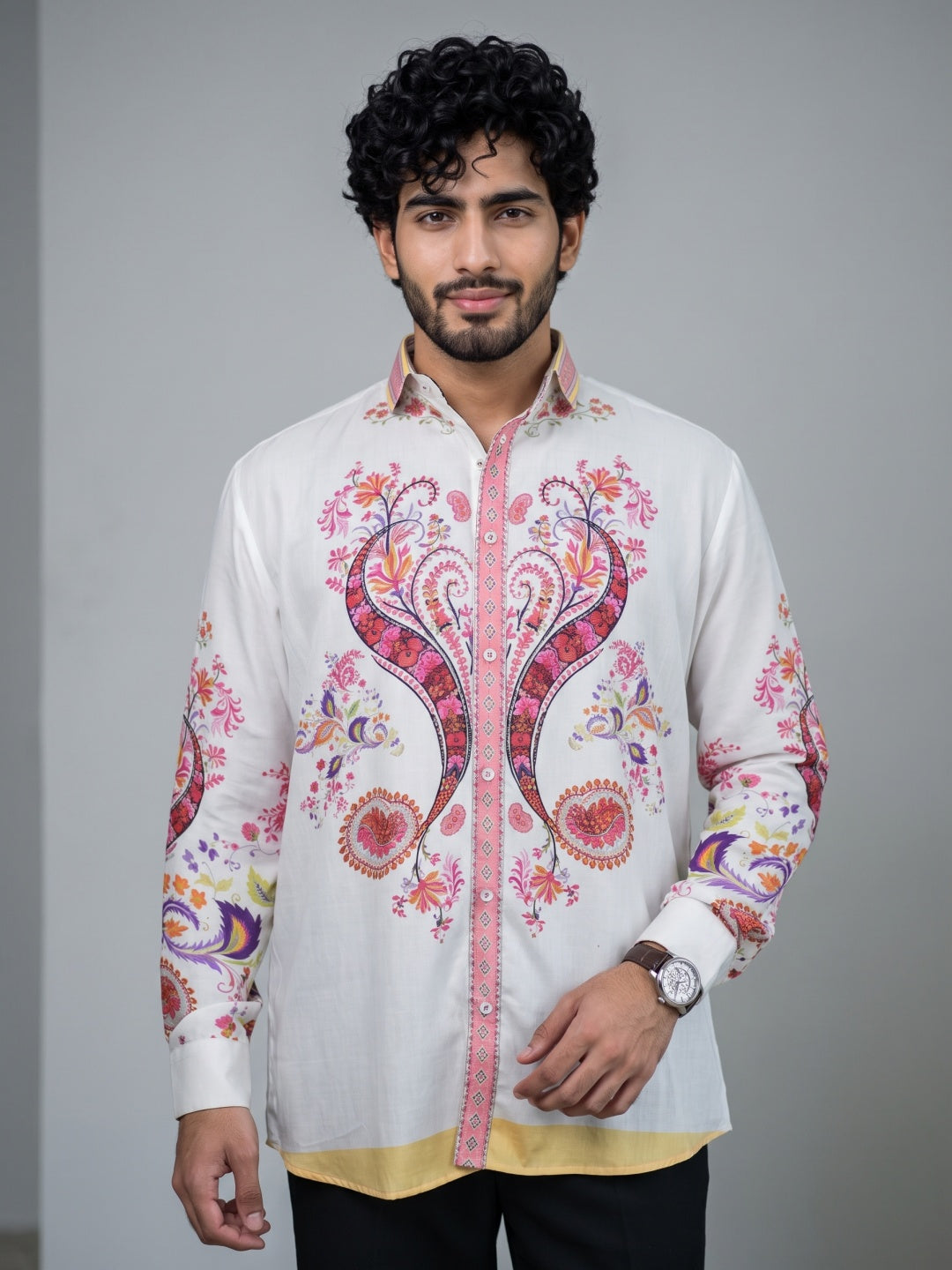 Multicolour Symmetrical Paisley Printed Tencel Slim Fit Shirt