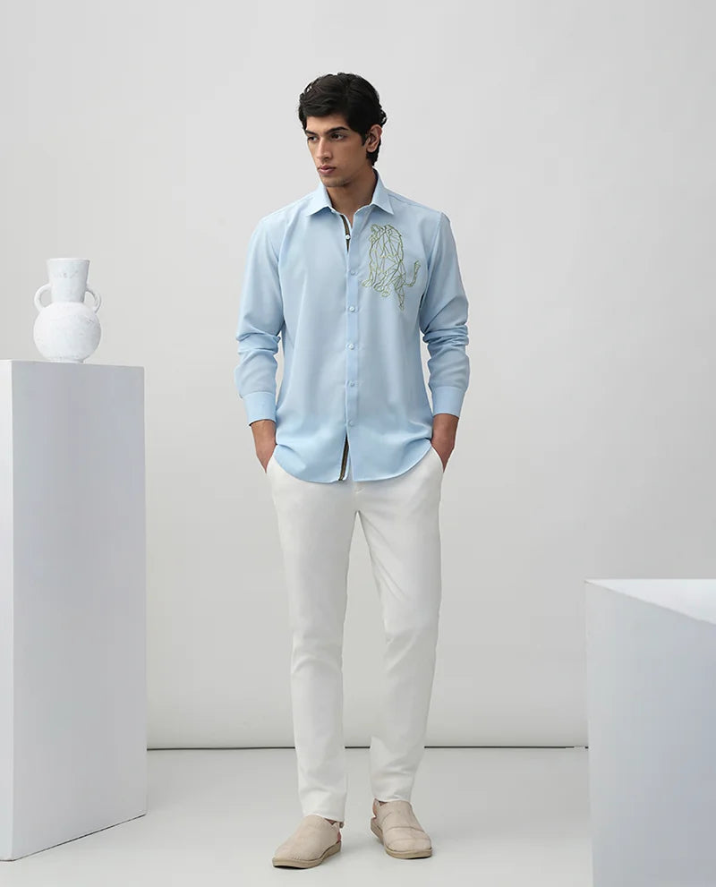 Aqua Embroidered Cotton Men's Premium Shirt