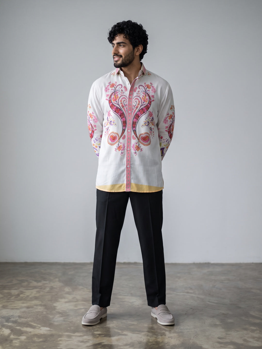 Multicolour Symmetrical Paisley Printed Tencel Slim Fit Shirt