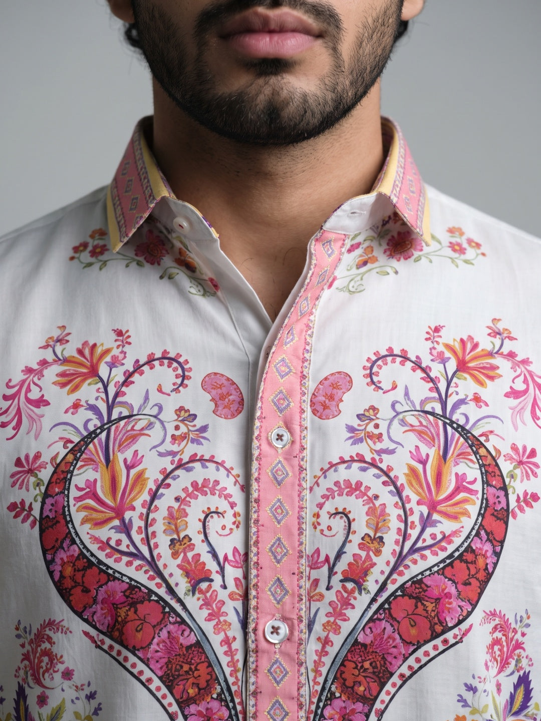 Multicolour Symmetrical Paisley Printed Tencel Slim Fit Shirt