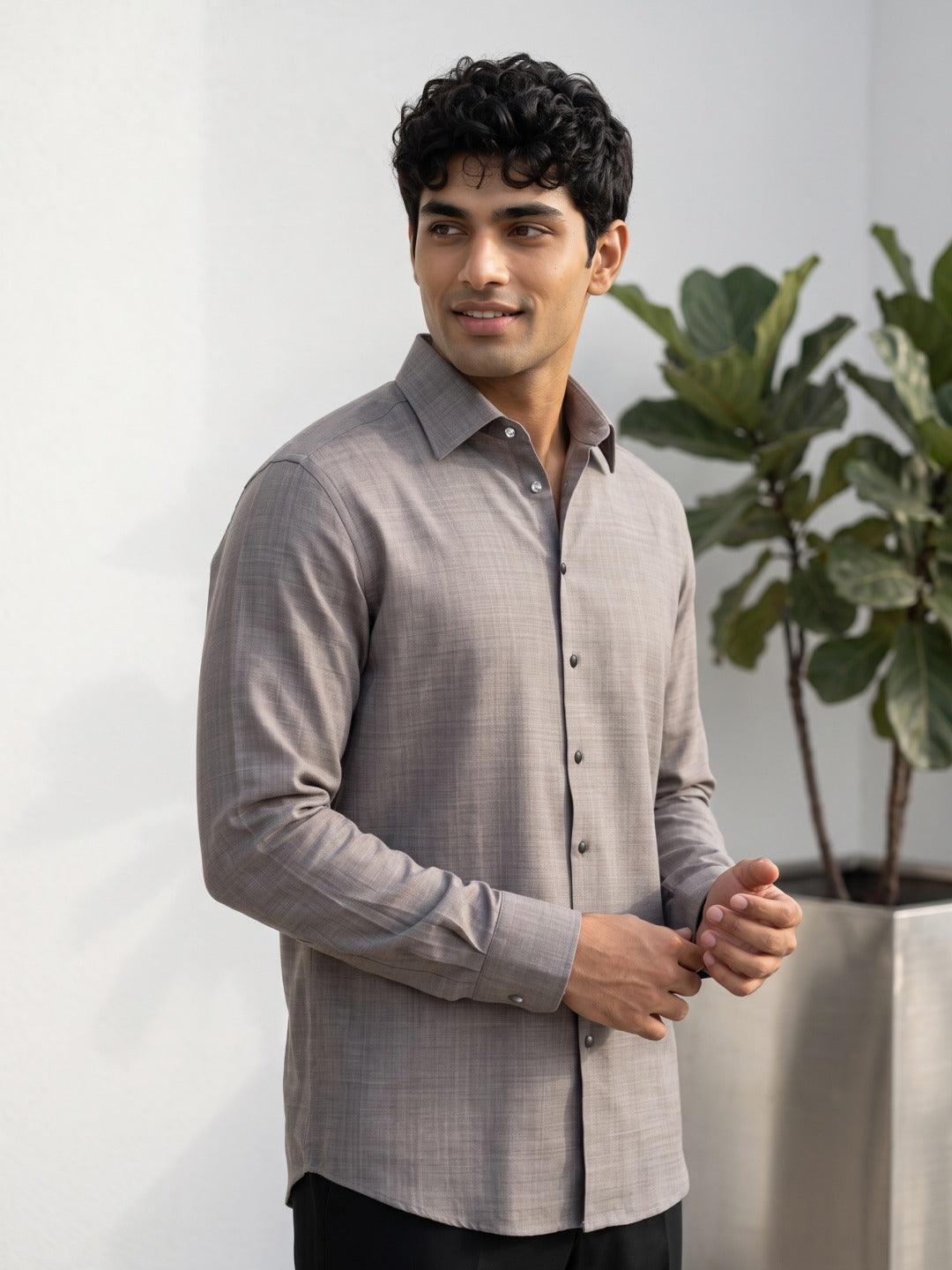 Earth Tone Thai Silk Slim Fit Plain Shirt