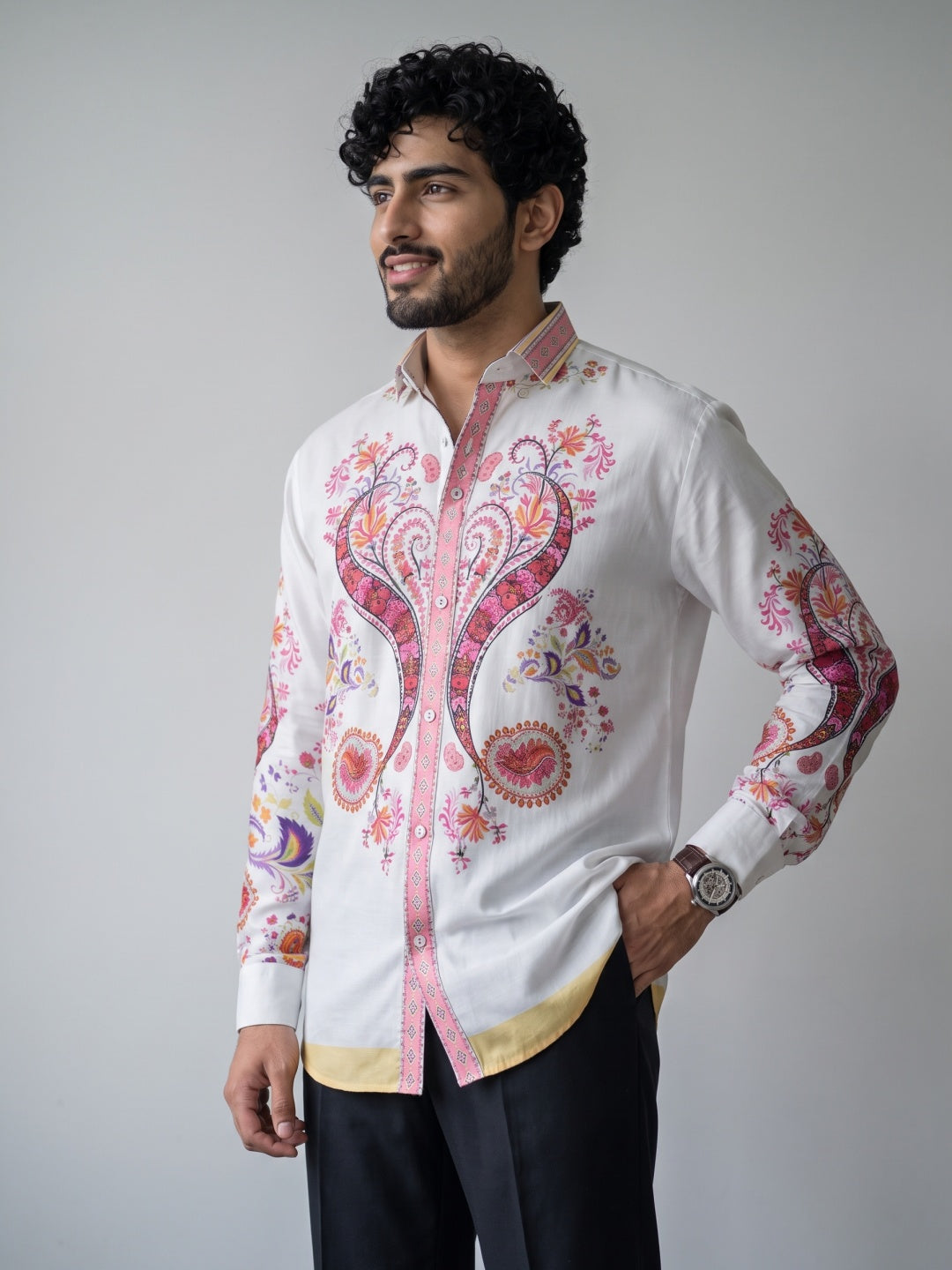 Multicolour Symmetrical Paisley Printed Tencel Slim Fit Shirt