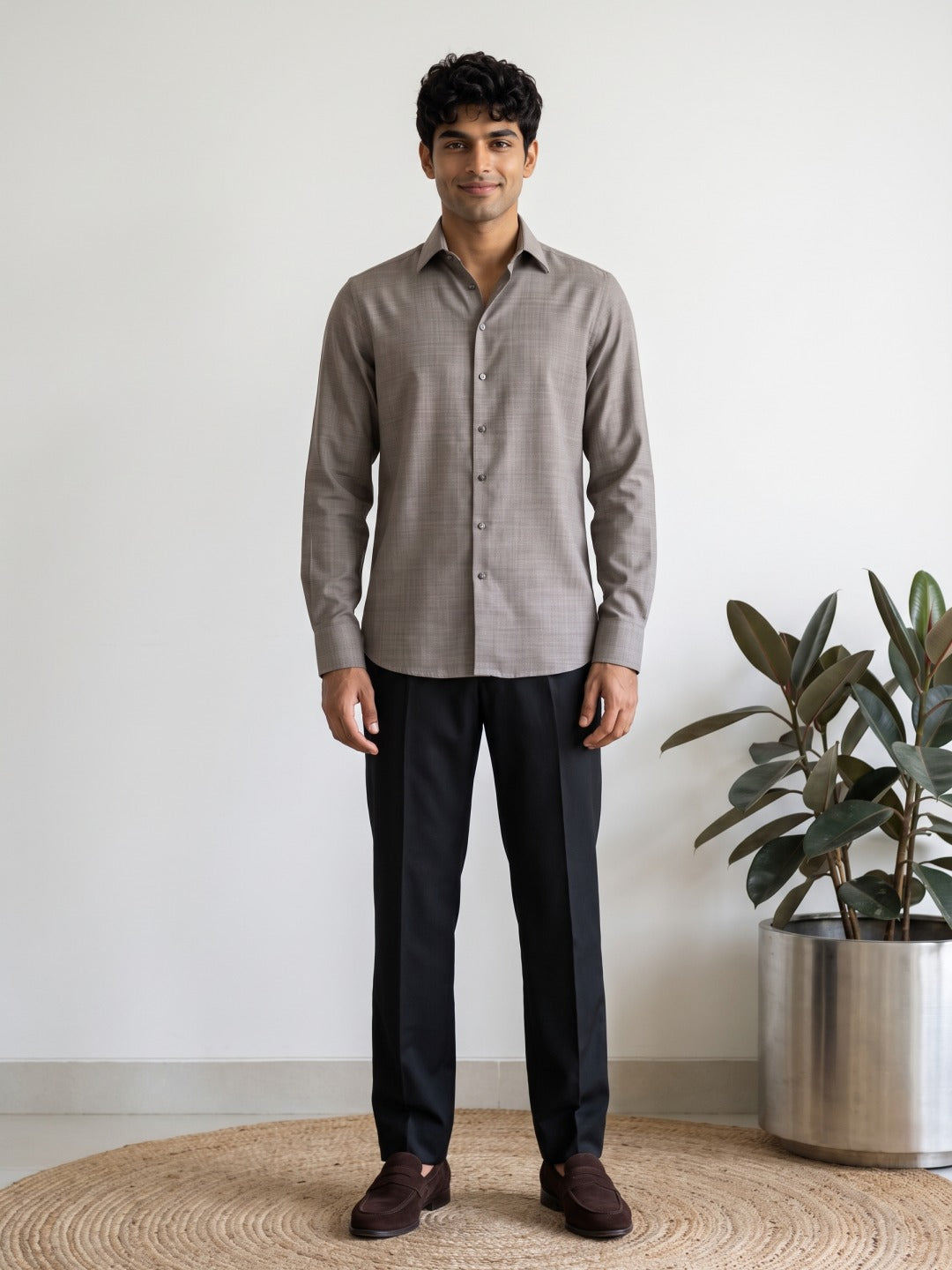 Earth Tone Thai Silk Slim Fit Plain Shirt