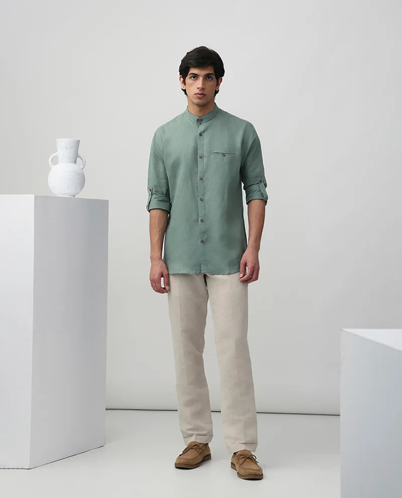 Pista Plain Linen Chinese Luxury Premium Cotton Shirt