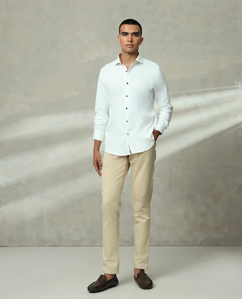 WHITE PLAIN COTTON PREMIUM MEN SHIRT