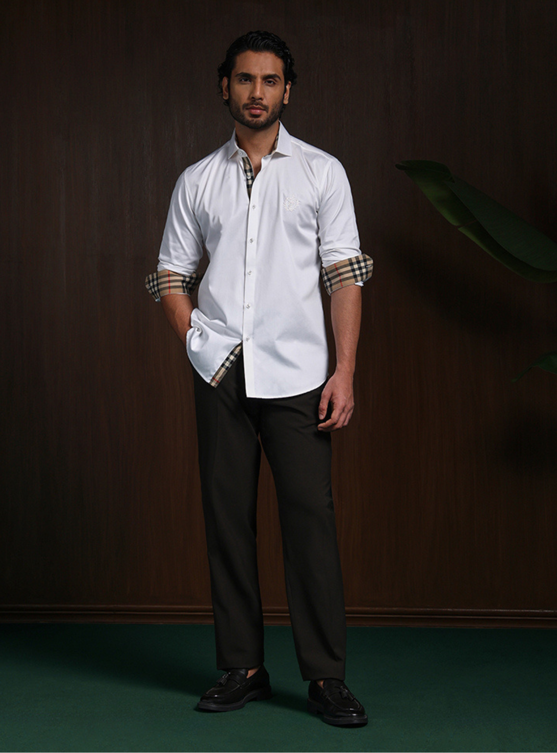 White Slim Fit Cotton Shirt with Refined Embroidered Detailing