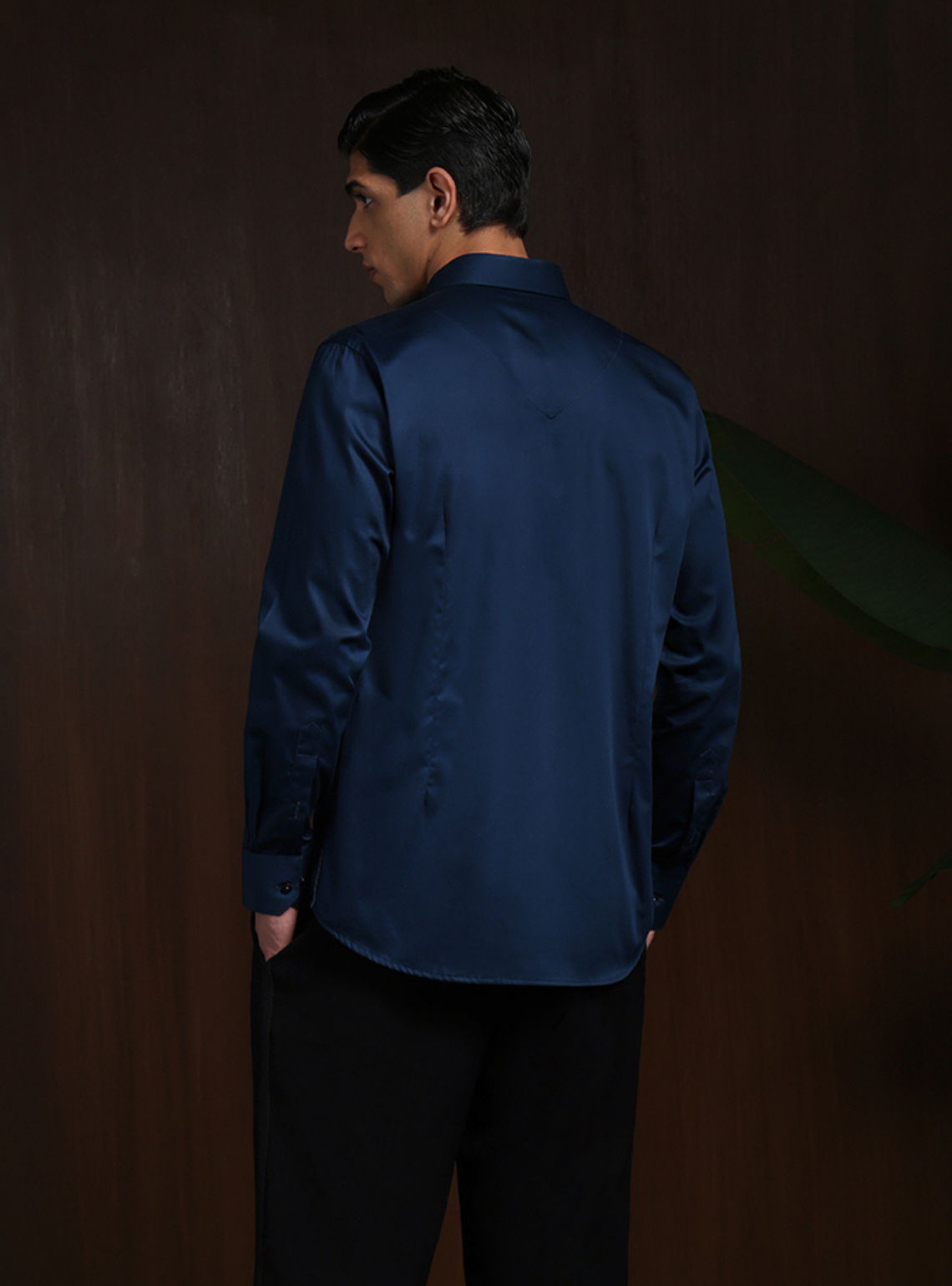 Navy Blue Slim Fit Cotton Shirt with Bold Contemporary Embroidery