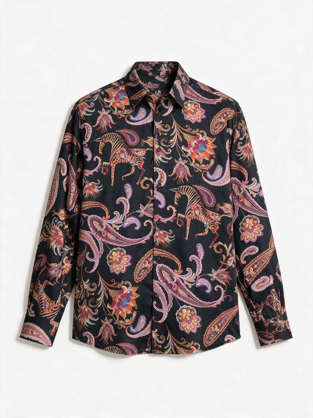 Multicolour Equestrian Paisley Printed Tencel Slim Fit Shirt
