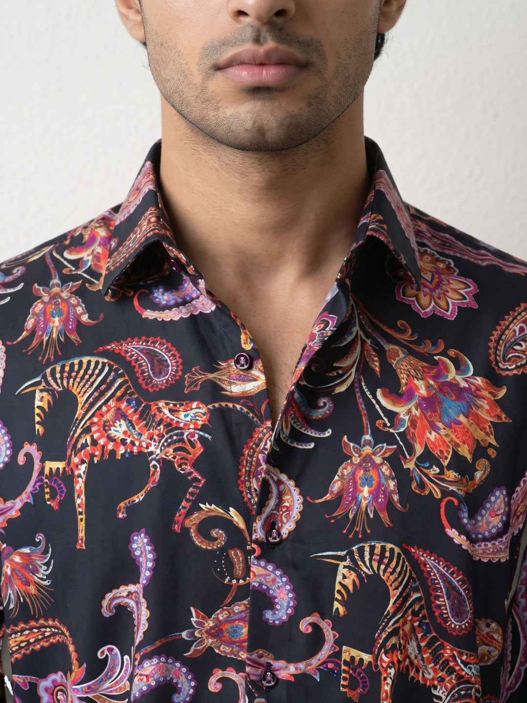 Multicolour Equestrian Paisley Printed Tencel Slim Fit Shirt