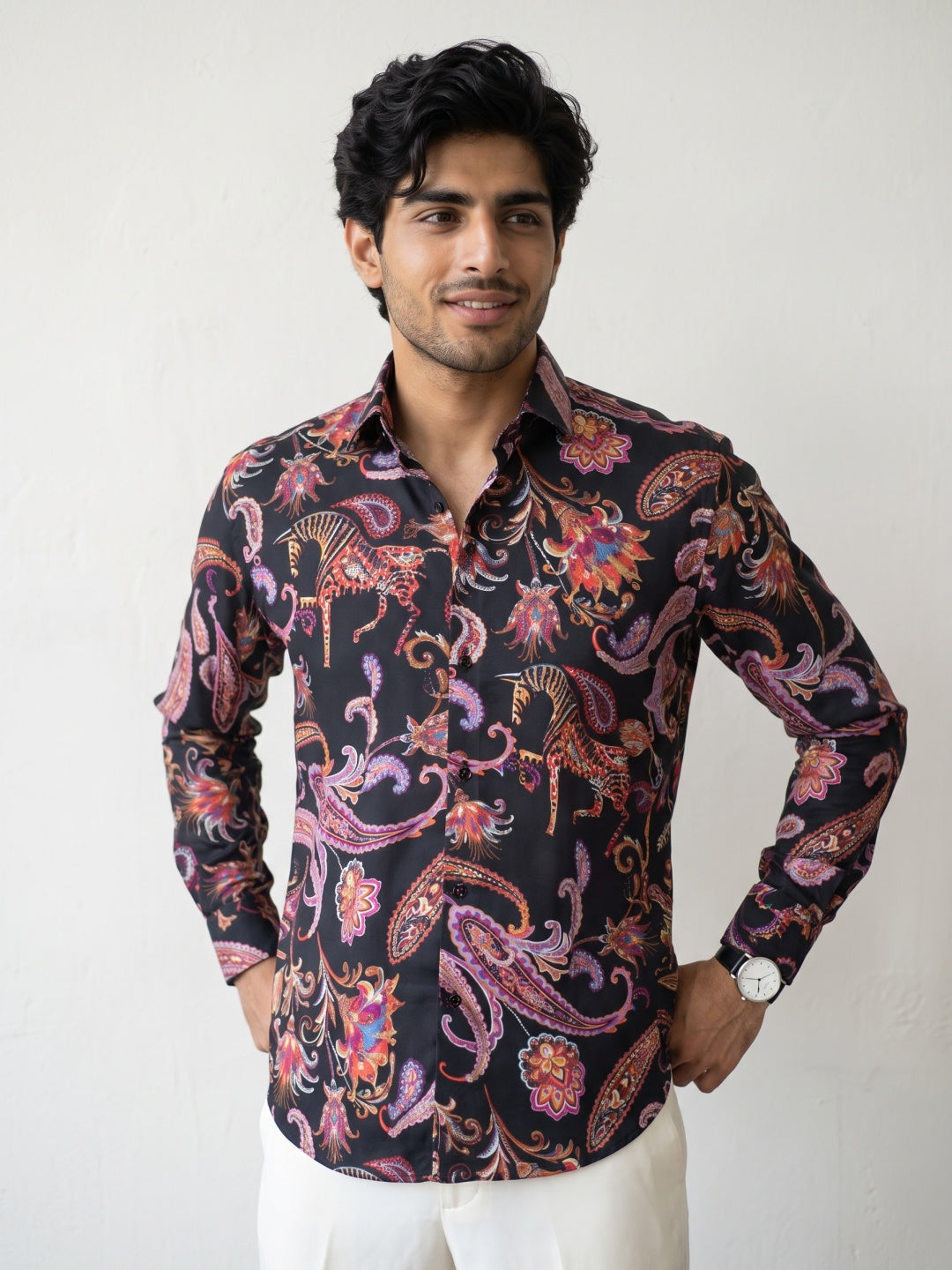 Multicolour Equestrian Paisley Printed Tencel Slim Fit Shirt