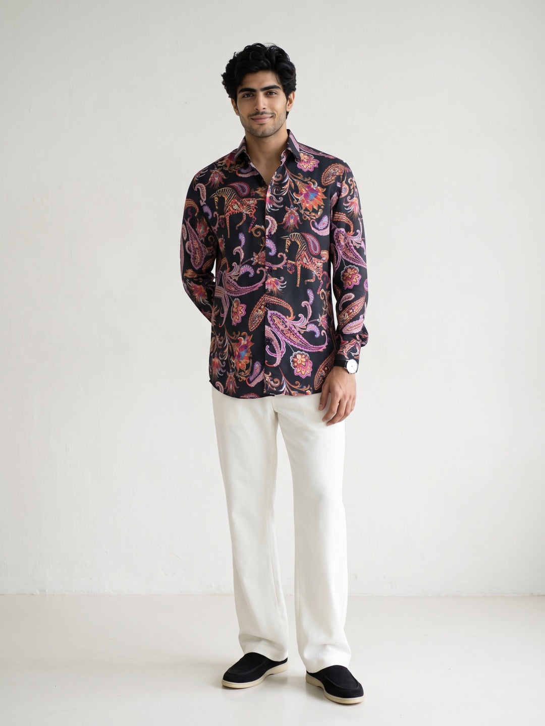 Multicolour Equestrian Paisley Printed Tencel Slim Fit Shirt