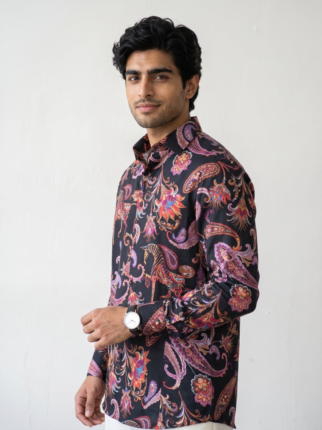 Multicolour Equestrian Paisley Printed Tencel Slim Fit Shirt