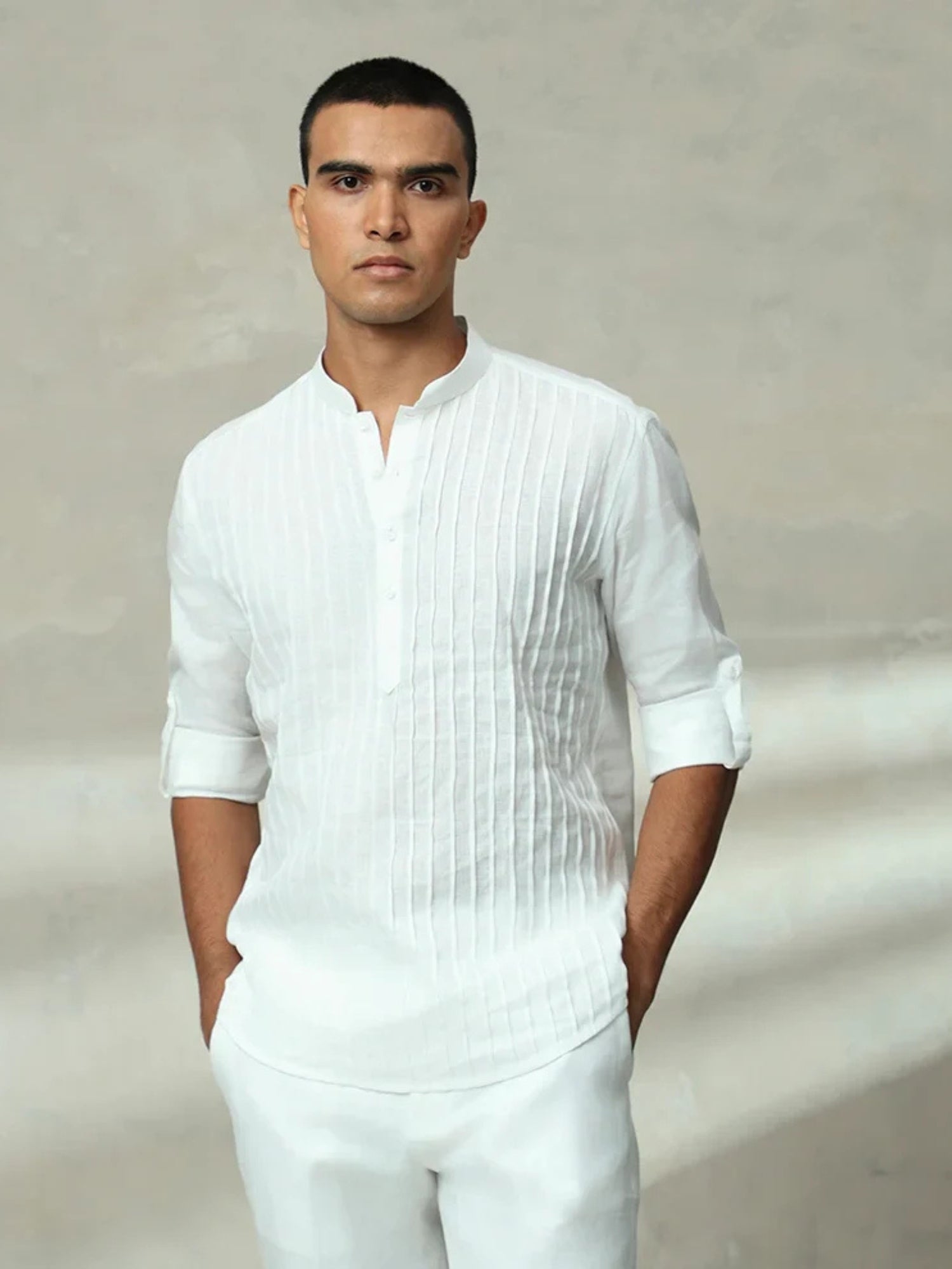 White Plain Linen Premium Quality Slim Fit Shirt For Men