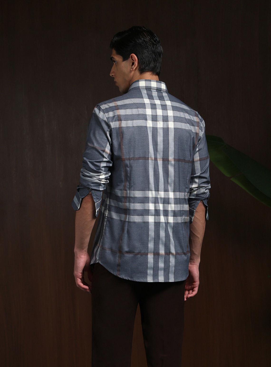 Grey Slim Fit Cotton Shirt with Refined Chex Design