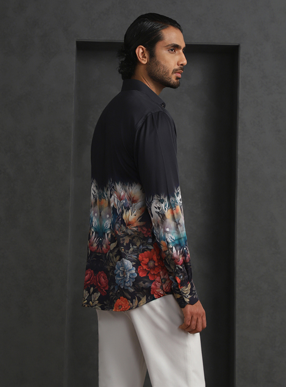 Multi Black Slim Fit Tencel Shirt with Artistic Print Design