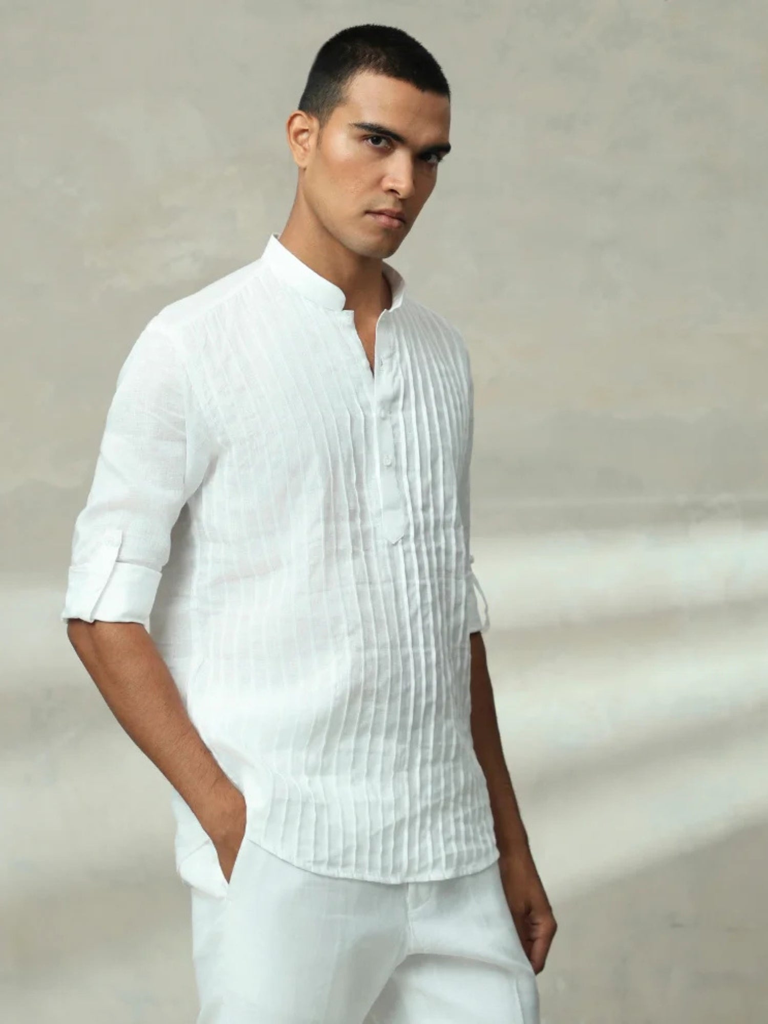 White Plain Linen Premium Quality Slim Fit Shirt For Men